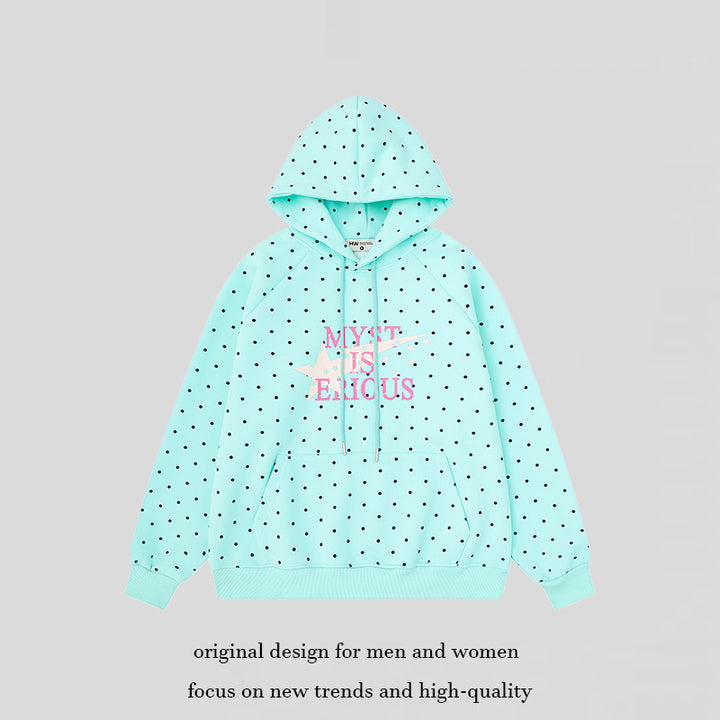 Damen Oversize-Kapuzenpullover mit Polka-Dot-Allover, Kängurutasche und Stern-Grafik Echoarchiv