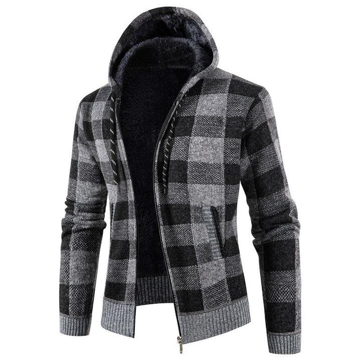 Herren Fleece-Kapuzenjacke mit Karomuster und weichem Innenfutter Echoarchiv