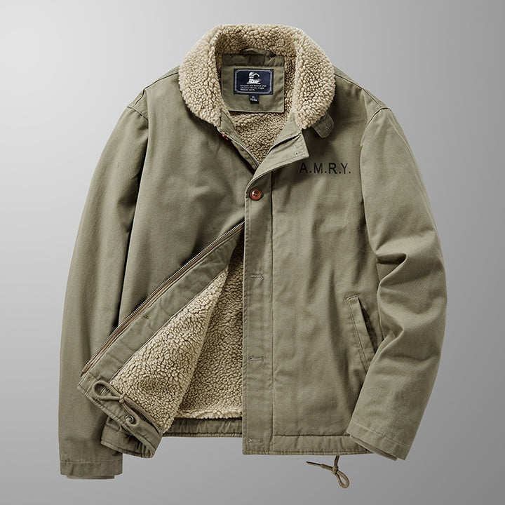 Herren Canvas-Arbeitsjacke mit Sherpa‑Futter, Thermo‑Innenlage und Kordelzugsaum Echoarchiv