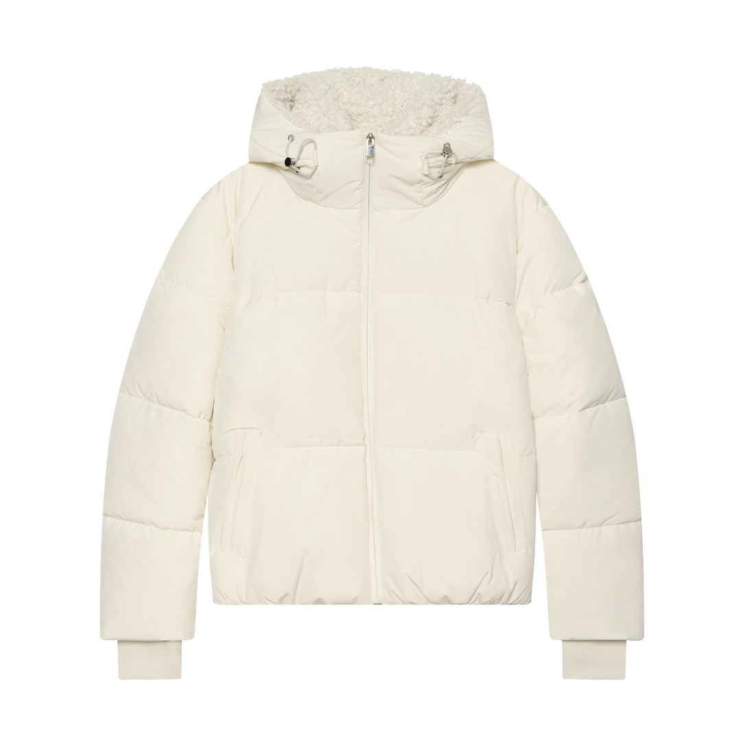 Damen Kurze wattierte Steppjacke mit Teddygefütterter Kapuze Echoarchiv