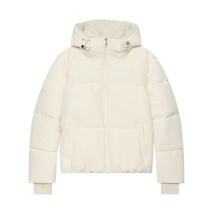 Damen Kurze wattierte Steppjacke mit Teddygefütterter Kapuze Echoarchiv