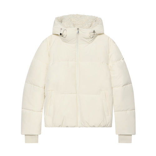 Damen Kurze wattierte Steppjacke mit Teddygefütterter Kapuze Echoarchiv