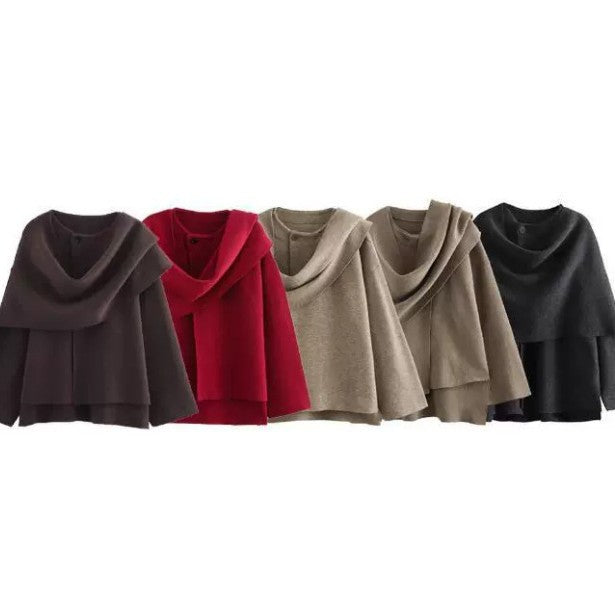 Damen Lagenlook-Poncho mit Ärmeln und Knopfkragen Echo Archiv