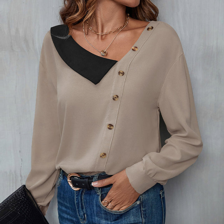 Damen Elegante Bluse mit asymmetrischem Kragen und Knopfdetails Echo Archiv