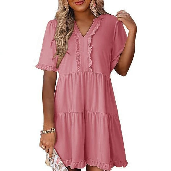 Damen nan leichtes Swingkleid mit V-Ausschnitt, gestufter Rockpartie und zarten Volants Echo Archiv