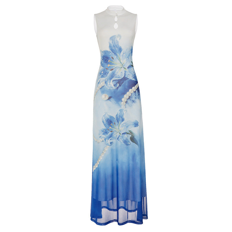 Damen Maxikleid mit floralem Druck und Perlenverzierungen Echo Archiv