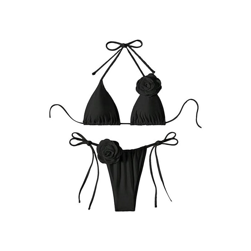 Damen Triangel-Bikini mit verspielten Blütenapplikationen und verstellbaren Bindebändern Echo Archiv