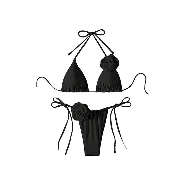 Damen Triangel-Bikini mit verspielten Blütenapplikationen und verstellbaren Bindebändern Echo Archiv