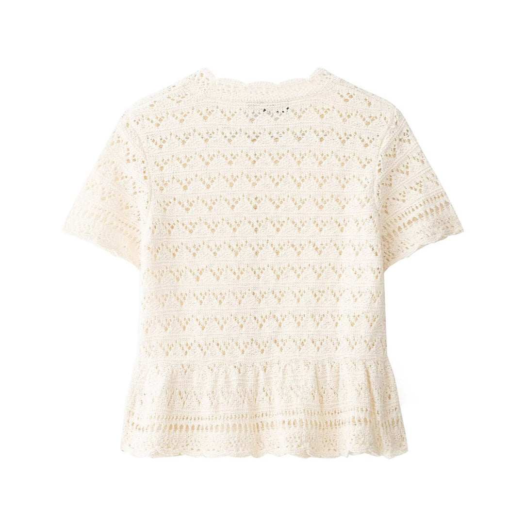 Damen feine Kurzarm-Bluse mit romantischem Spitzenmuster Echo Archiv