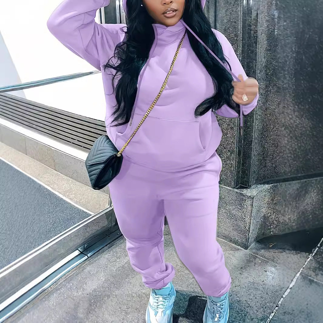 Damen nan kuscheliges Hoodie‑und Jogginghose Set mit hohem Kragen, Kängurutasche und tailliertem Bund Echo Archiv