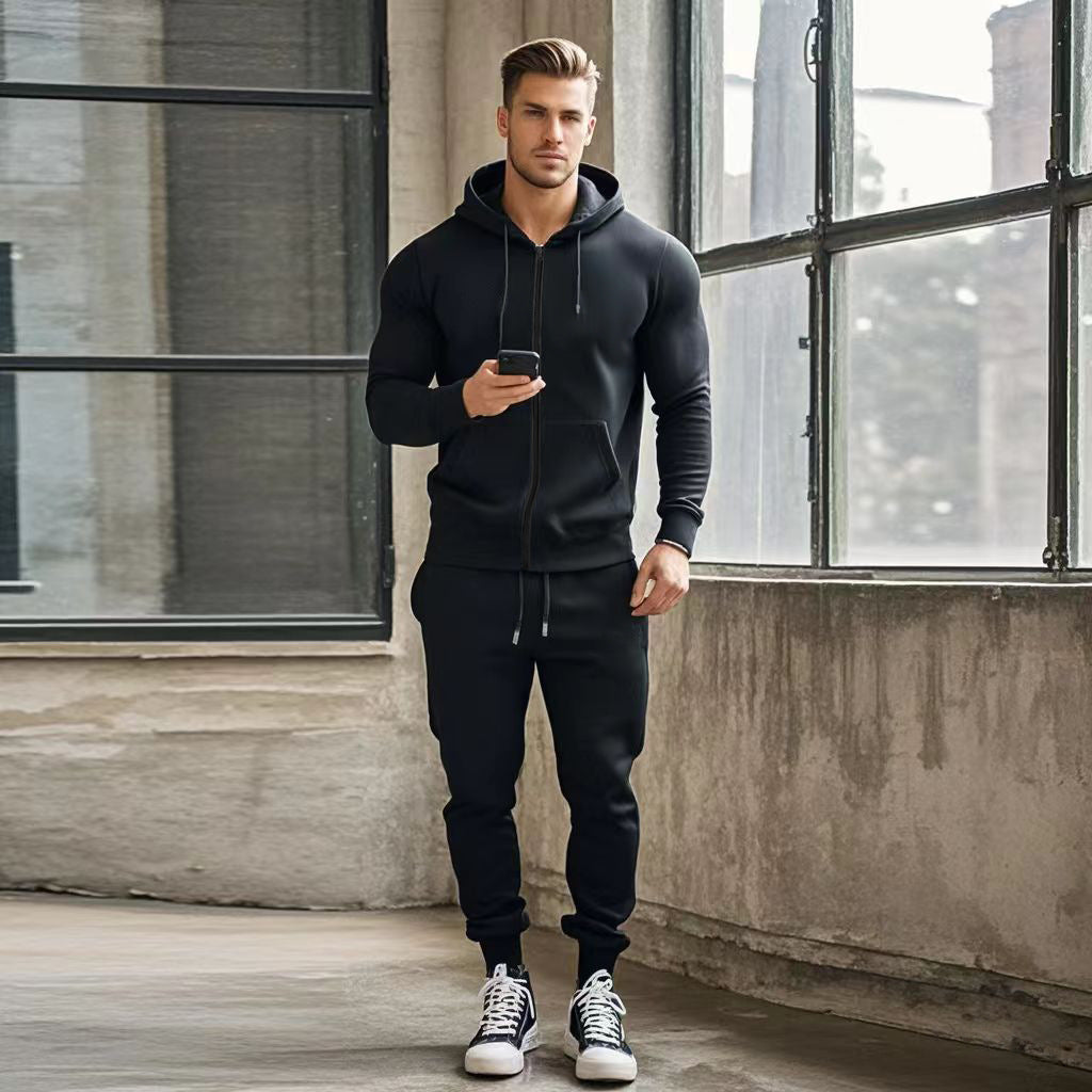 Herren sportlicher Kapuzensweatanzug mit funktionalen Reißverschlusstaschen Echoarchiv