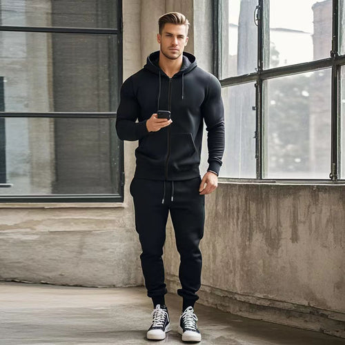 Herren sportlicher Kapuzensweatanzug mit funktionalen Reißverschlusstaschen Echoarchiv