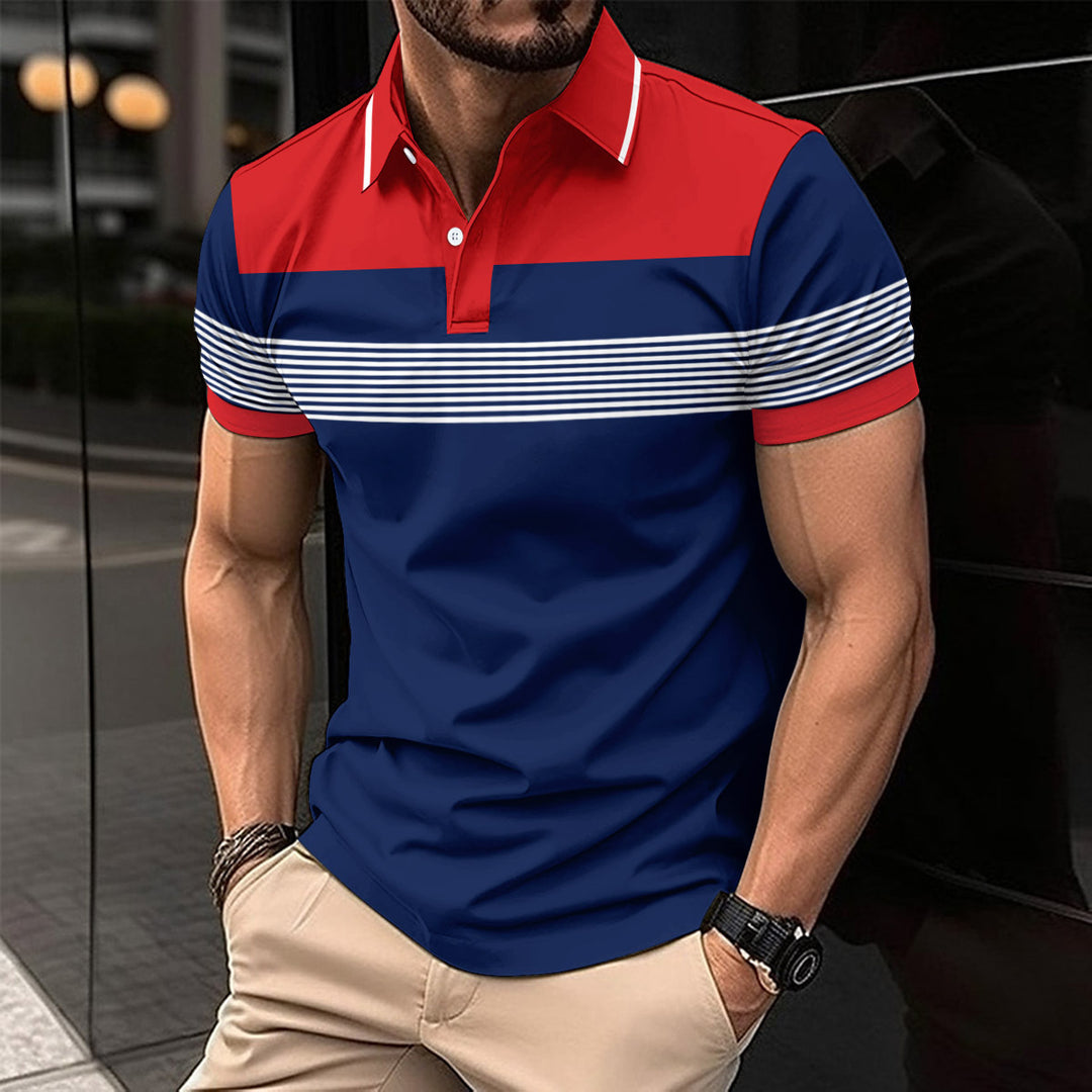 Herren Kurzarm Polohemd mit stylischem Streifenmuster und eleganten Details Echoarchiv