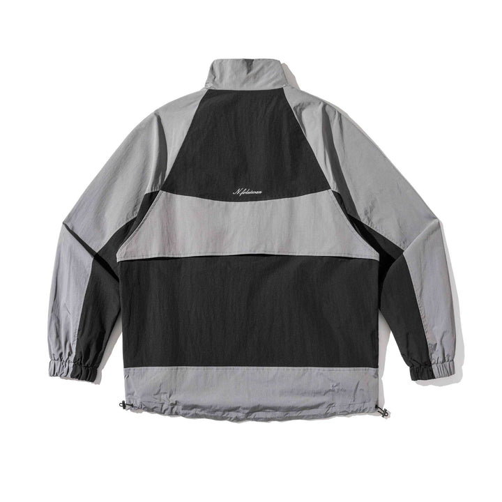 Unisex Leichte Colorblock-Windjacke im Boxy-Cut mit hohem Stehkragen und Kordelzugsaum Echoarchiv