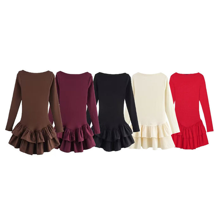 Damen Figurbetontes Minikleid mit Stufenvolants und U‑Boot‑Ausschnitt Echo Archiv