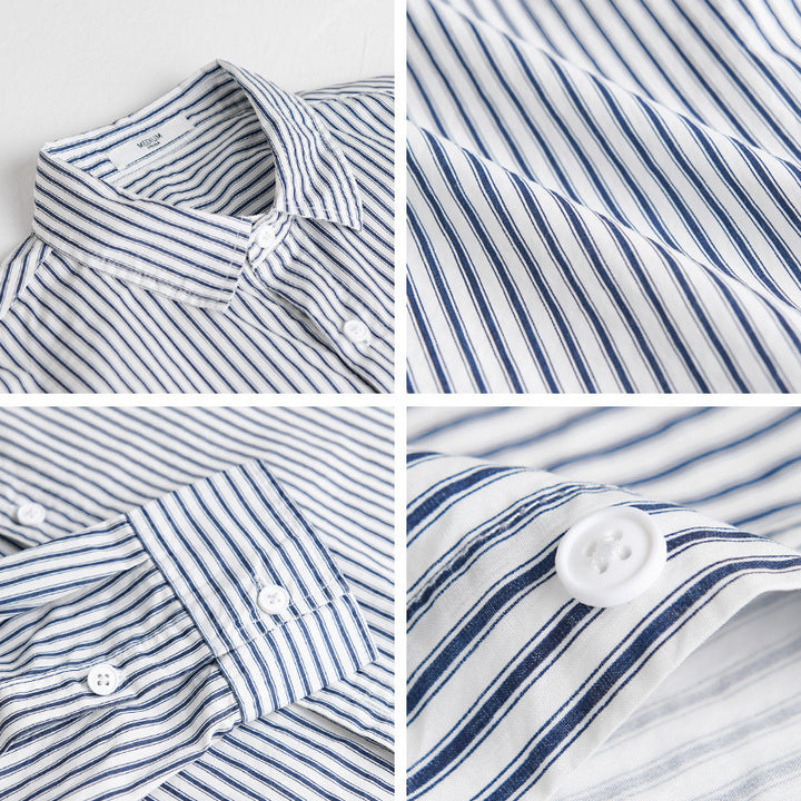 Herren Relaxed-Layering-Hemd mit feinen Längsstreifen, Kentkragen und softem Baumwollmix Echoarchiv