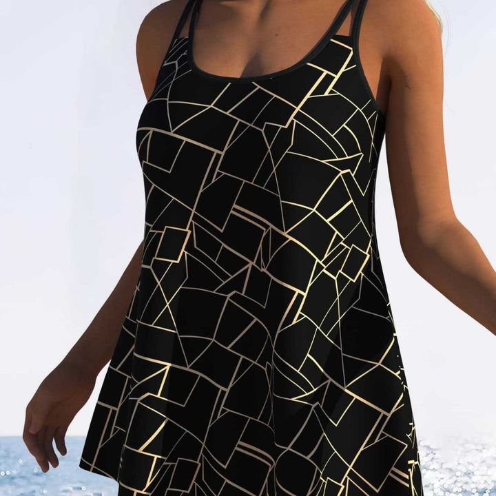 Damen Schwimmdress mit elegantem grafischen Mustermix und schickem Rocksaum Echo Archiv