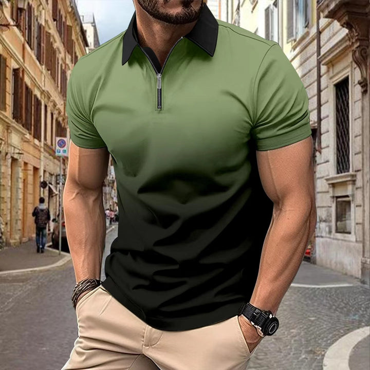 Herren Kurzarm Poloshirt mit stylischem Farbverlauf und praktischem Reißverschluss Echoarchiv