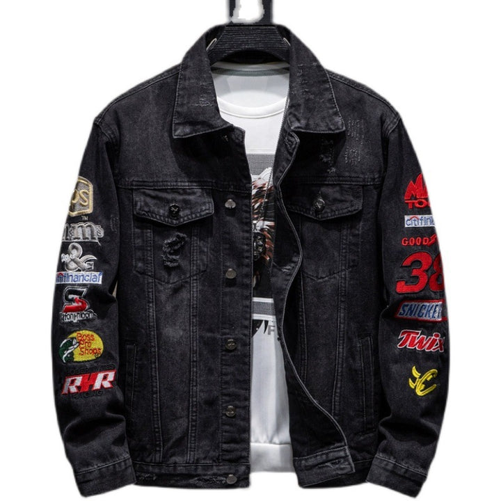 Herren Mode Denimjacke mit kreativen Applikationen Echoarchiv