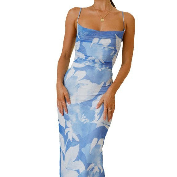 Damen Ärmelloses Maxikleid mit Floralem Print und Elastischer Korsett-Taille Echoarchiv