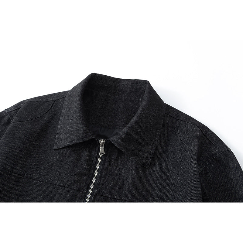 Herren Boxy-Überjacke mit Vintage-Denim-Optik, durchgehendem Metallreißverschluss und seitlichen Zipper-Taschen Echoarchiv