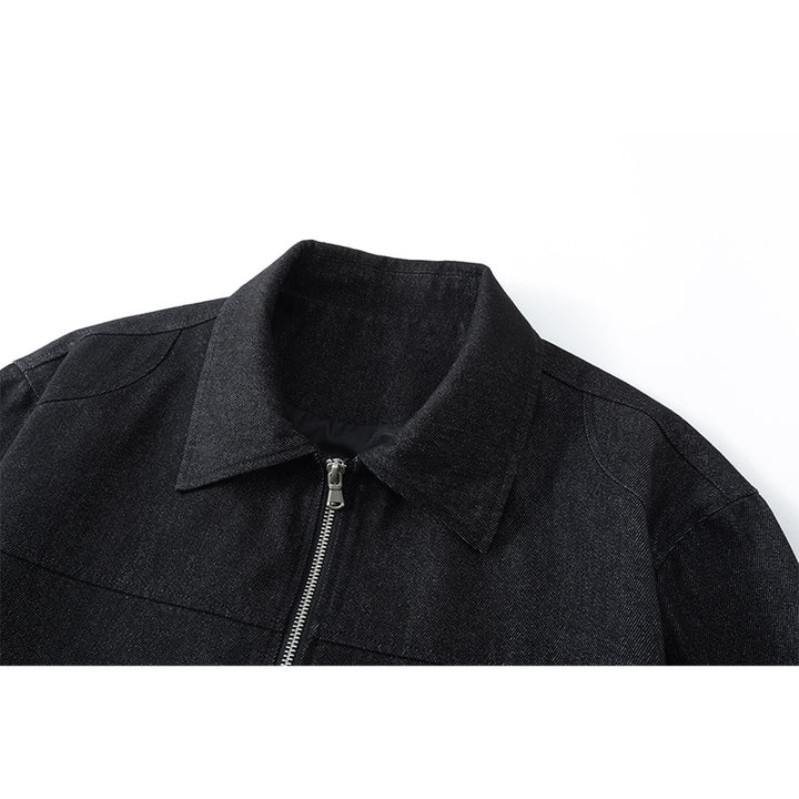 Herren Boxy-Überjacke mit Vintage-Denim-Optik, durchgehendem Metallreißverschluss und seitlichen Zipper-Taschen Echoarchiv