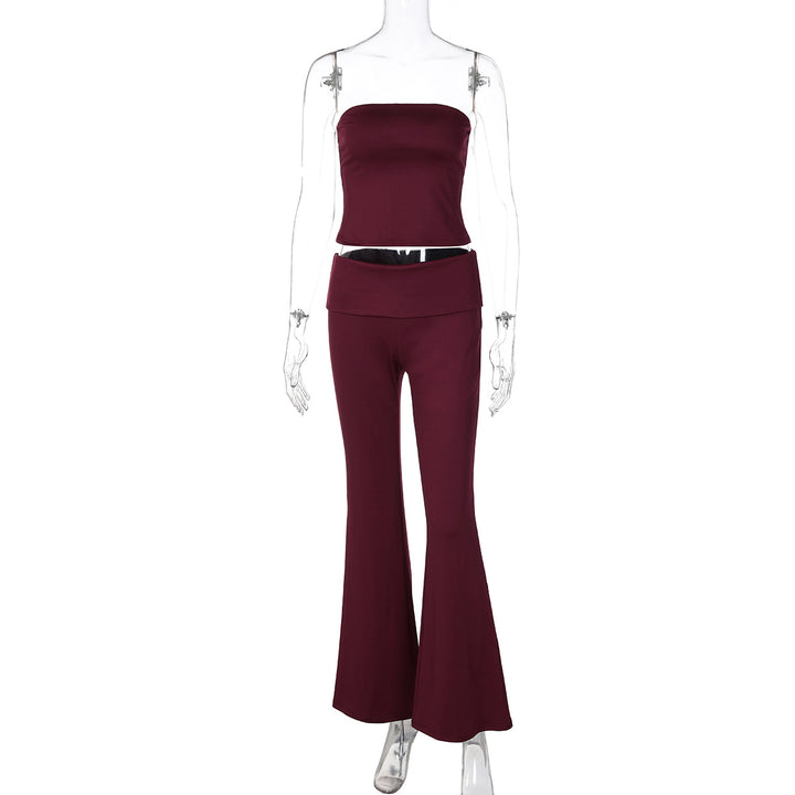 Damen Hochwertiges, figurbetontes Oberteil und Flared Hose Set Echo Archiv