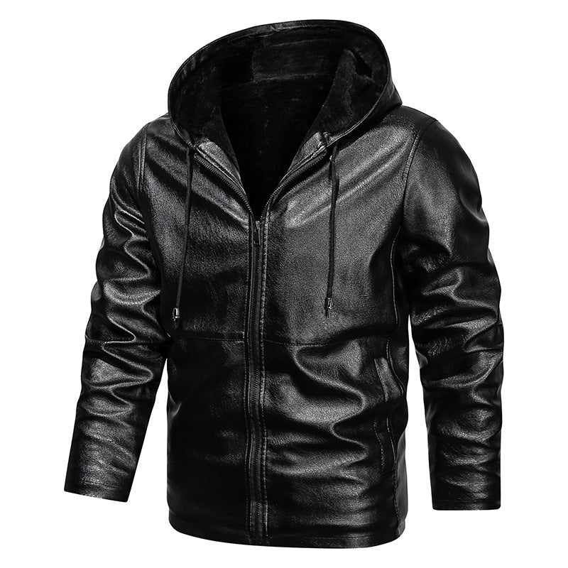 Herren Kapuzen-Lederoptikblouson mit wärmender Teddyfutter‑Innenlage – Taviero