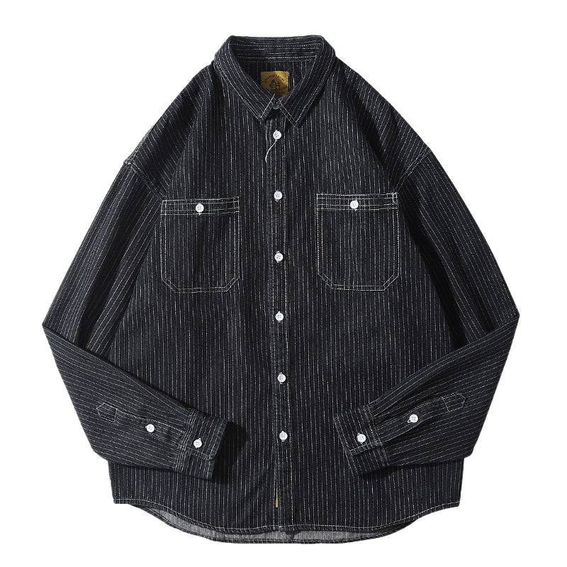 Herren Denim-Hemdjacke mit modernem Streifenmuster und praktischen Brusttaschen Echoarchiv