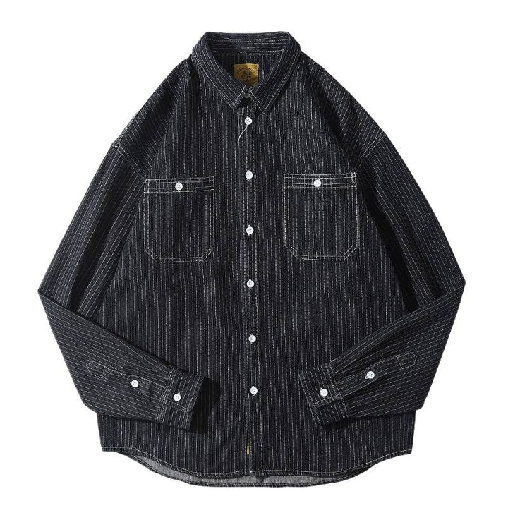 Herren Denim-Hemdjacke mit modernem Streifenmuster und praktischen Brusttaschen Echoarchiv