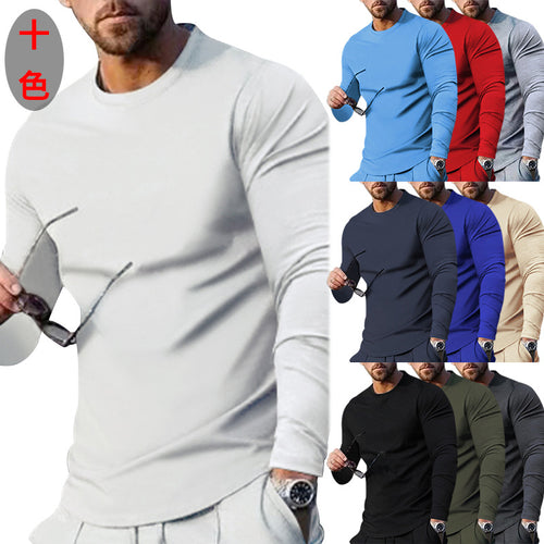 Herren nan schmal geschnittenes Langarmshirt mit Rundhalsausschnitt elastischem Baumwollstretch und verlängertem Saum Echo Archiv