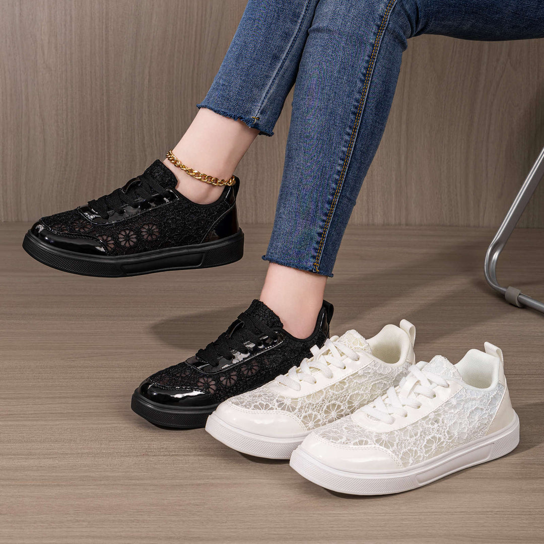 Damen nan eleganter Plateau-Sneaker mit Spitzen-Overlay, lackierten Overlays und gepolstertem Komfortfußbett Echo Archiv