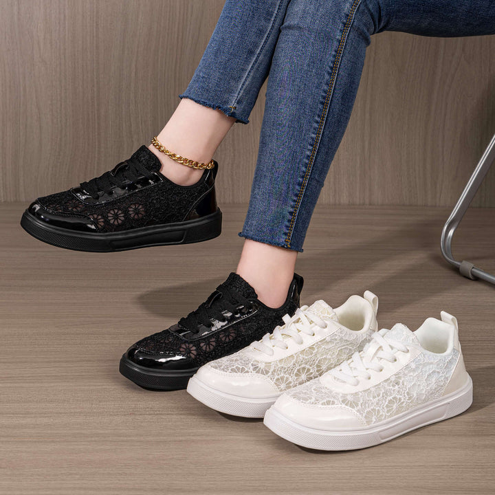 Damen nan eleganter Plateau-Sneaker mit Spitzen-Overlay, lackierten Overlays und gepolstertem Komfortfußbett Echo Archiv