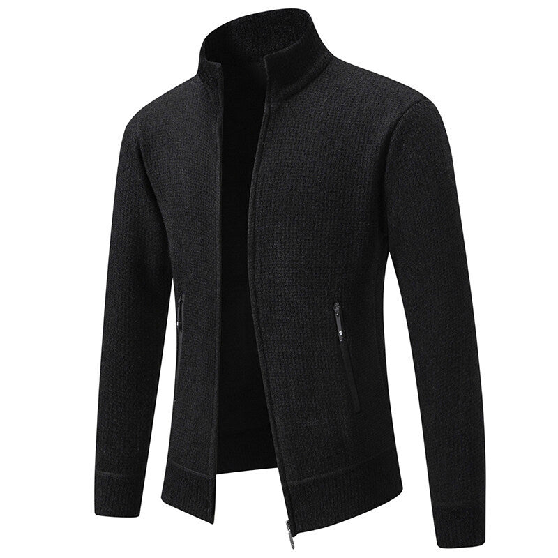 Herren Texturierter Zip-Strickcardigan mit Stehkragen, Waffelstruktur und Reißverschlusstaschen Echo Archiv