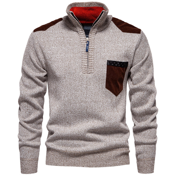 Herren Stehkragenpullover mit kontrastierenden Details und praktischen Taschen Echoarchiv