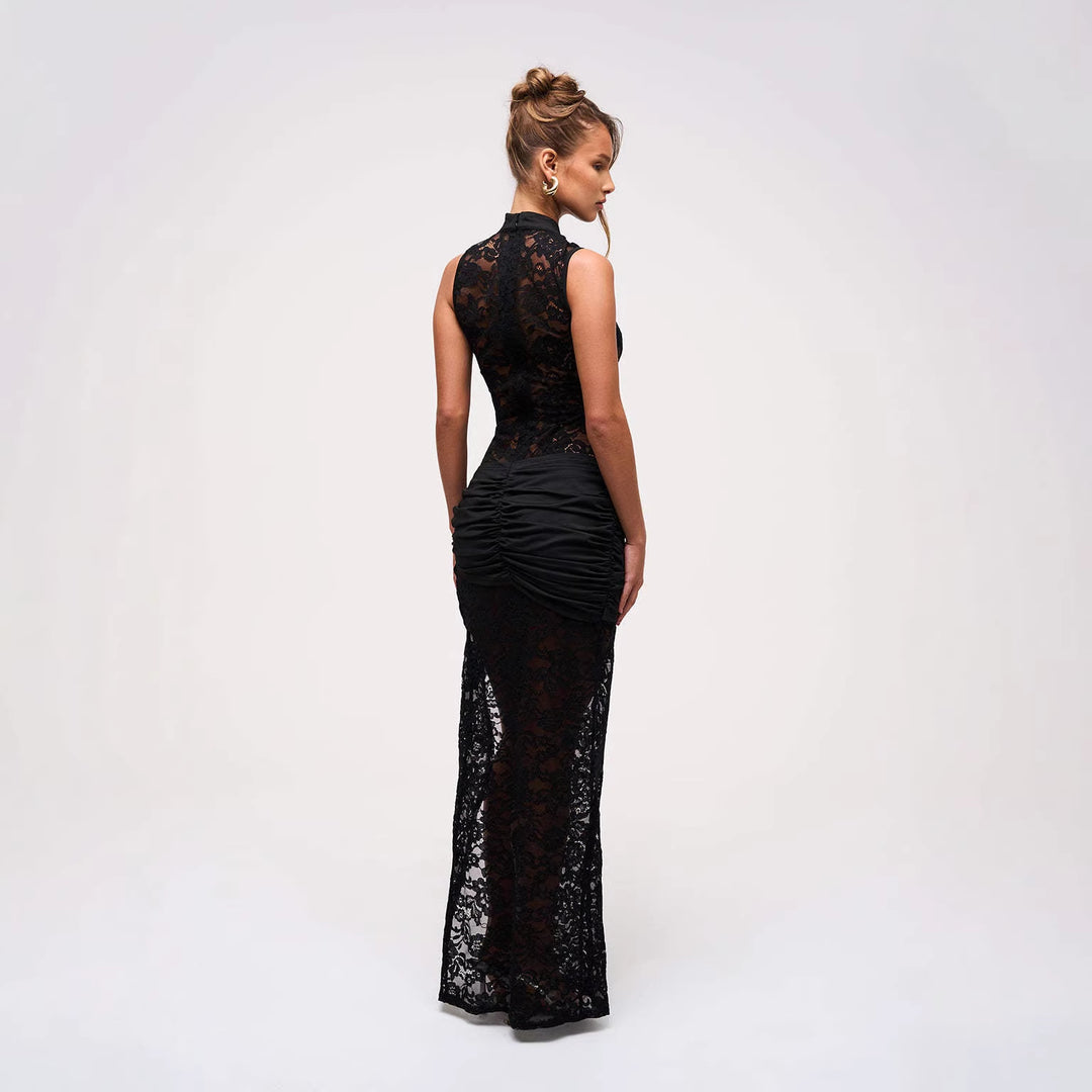 Damen Elegantes Spitzenkleid mit tiefem V-Ausschnitt und drapiertem Saum Echo Archiv