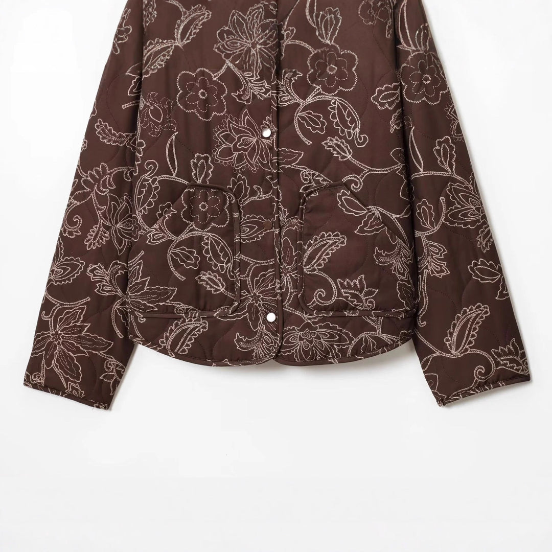 Damen nan gesteppte Kurzjacke mit floralem Steppmuster, Druckknopffront und Taillenzug Echo Archiv