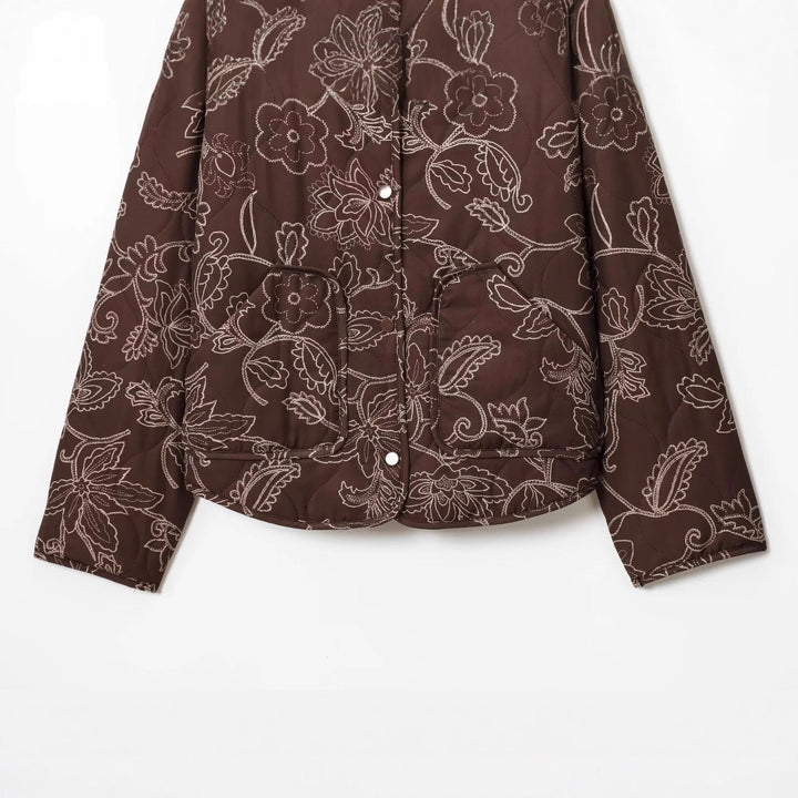 Damen nan gesteppte Kurzjacke mit floralem Steppmuster, Druckknopffront und Taillenzug Echo Archiv
