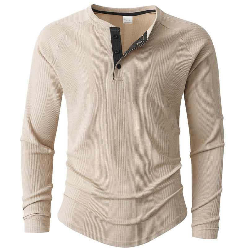 Herren Langarm Henley-Shirt mit strukturierter Oberfläche Echoarchiv
