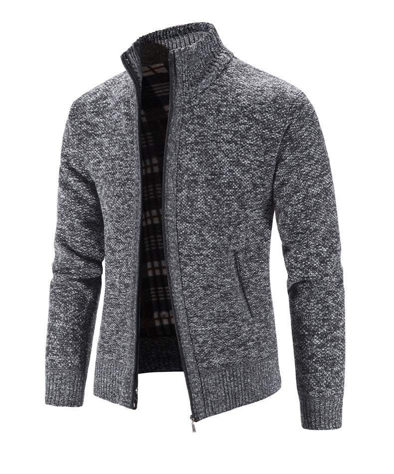 Herren Strickjacke mit strukturiertem Muster und hohem Stehkragen Echoarchiv