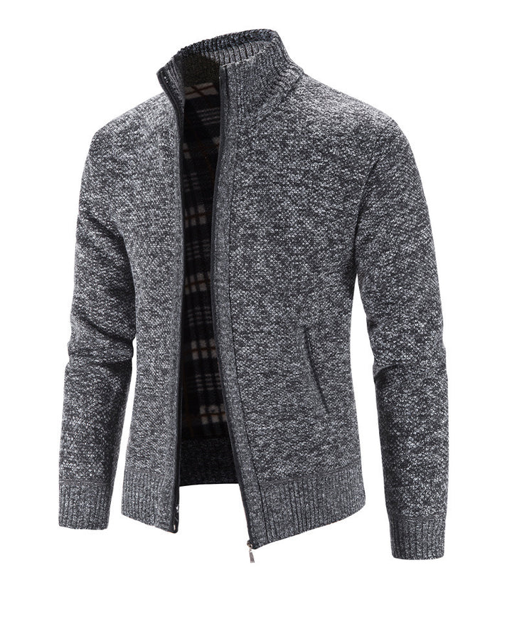 Herren Strickjacke mit strukturiertem Muster und hohem Stehkragen Echoarchiv