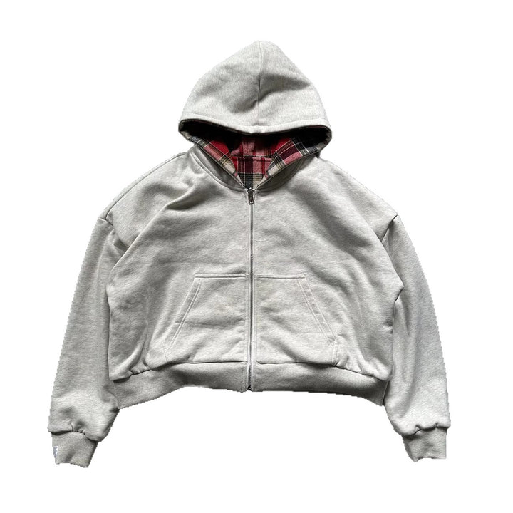 Unisex nan gefütterte Kapuzenjacke mit kariertem Flanellfutter und Reißverschluss Echo Archiv