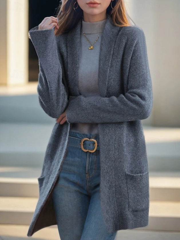 Damen Offener Longcardigan aus Soft‑Strick mit aufgesetzten Taschen – Veloura