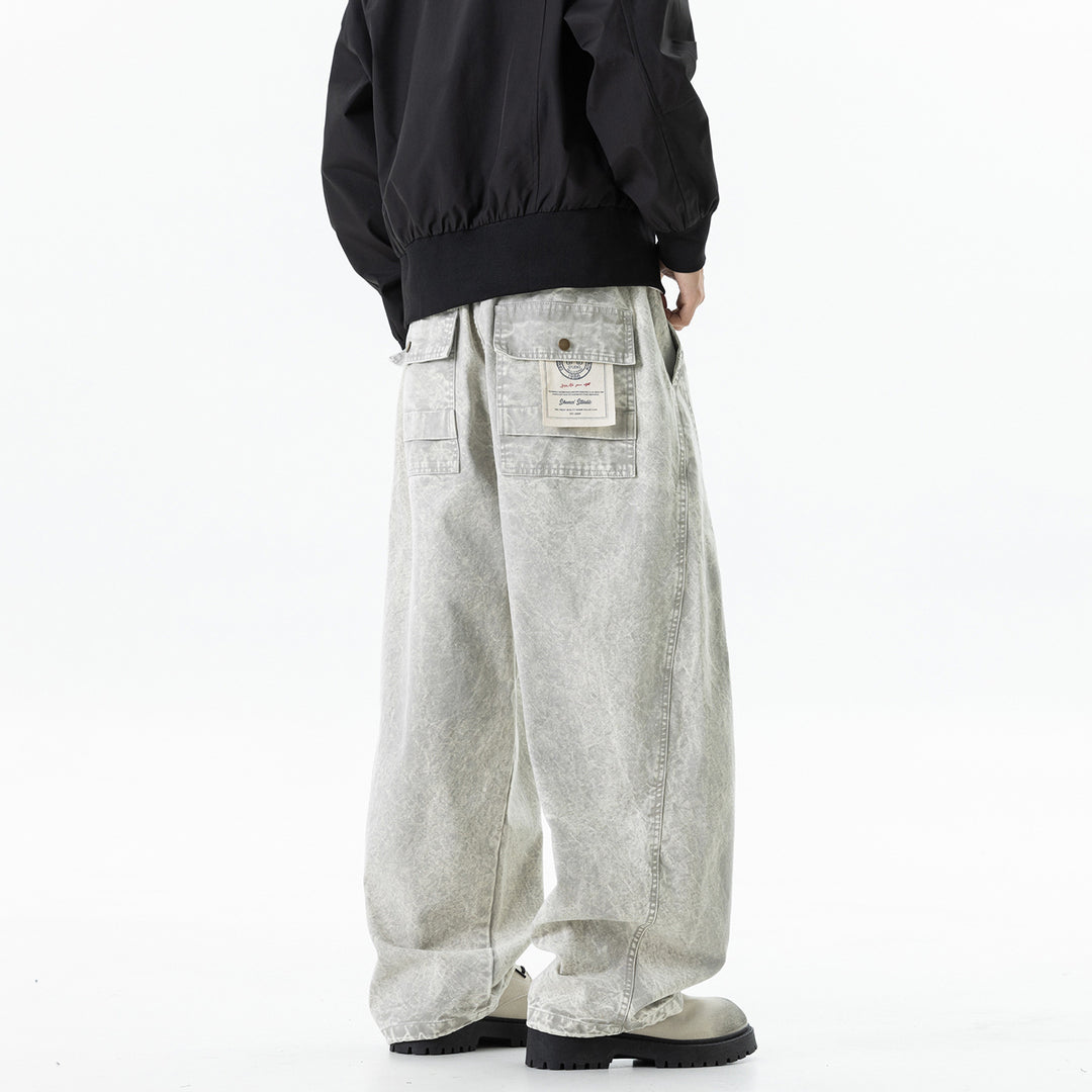 Herren weite Baumwoll-Cargohose mit Elastikbund, Kordelzug und Utility-Details Echo Archiv