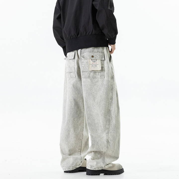 Herren weite Baumwoll-Cargohose mit Elastikbund, Kordelzug und Utility-Details Echo Archiv