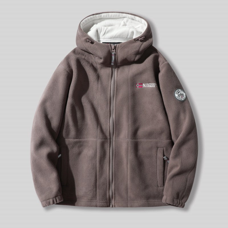 Herren Fleece-Kapuzenjacke mit Teddyfutter, durchgehendem Reißverschluss und Utility-Taschen Echoarchiv