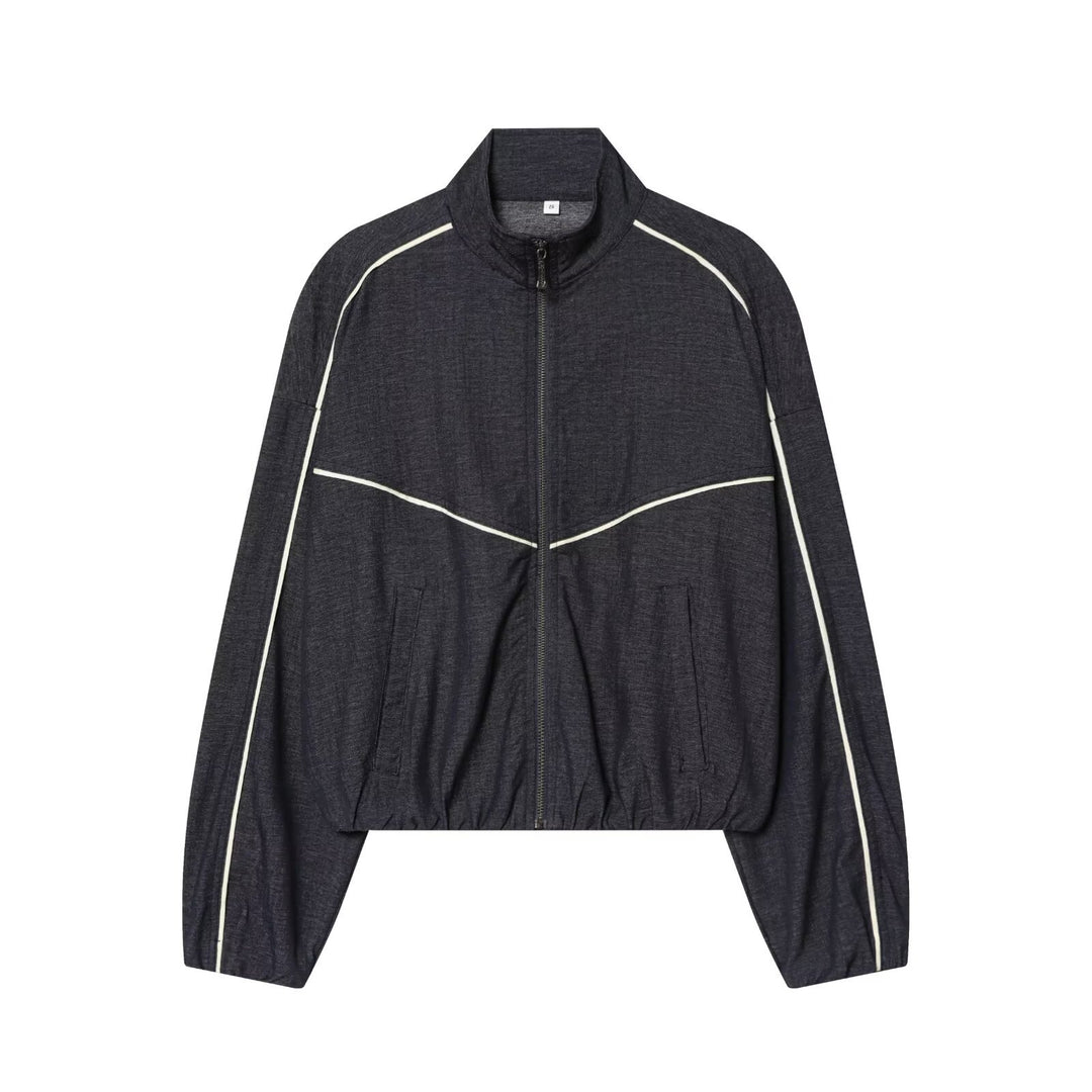 Damen Cropped Trackjacke mit Stehkragen und Kontrastpaspel Echoarchiv