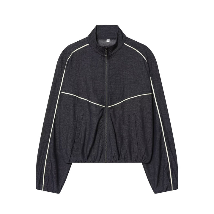 Damen Cropped Trackjacke mit Stehkragen und Kontrastpaspel Echoarchiv