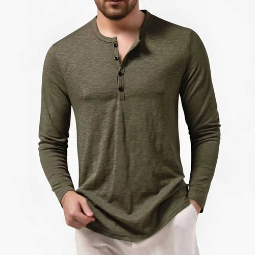 Herren nan Slim-Fit Henley Langarmshirt mit kurzem Knopfverschluss und abgerundetem Saum Echo Archiv