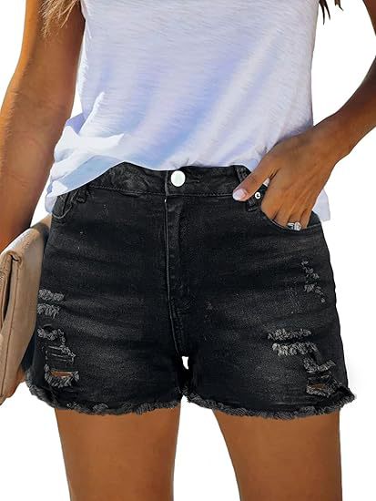 Damen Destroyed Denim-Shorts mit fransigen Säumen und lässigem Schnitt Echo Archiv